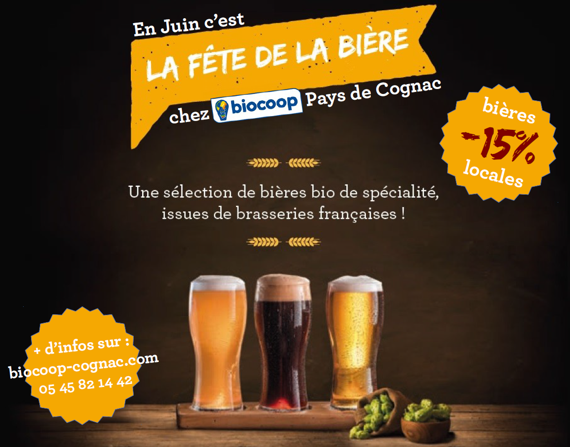 En Juin c'est la fête de la bière dans votre Biocoop Pays de Cognac ! En Juin c'est la fête de la bière dans votre Biocoop Pays de Cognac !